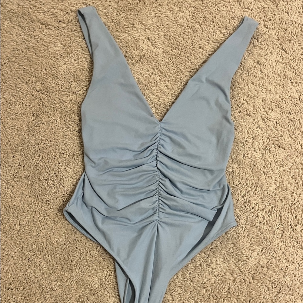Light Blue Ruched Bodysuit